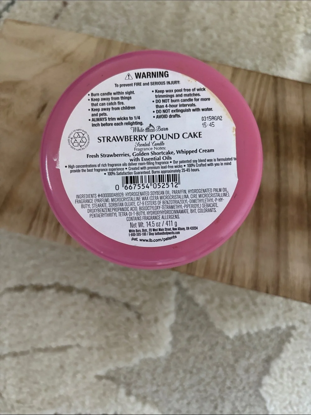 Bath & Body Works Pink Strawberry Pound Cake Candle with Gold Trim - Picture 3 of 3